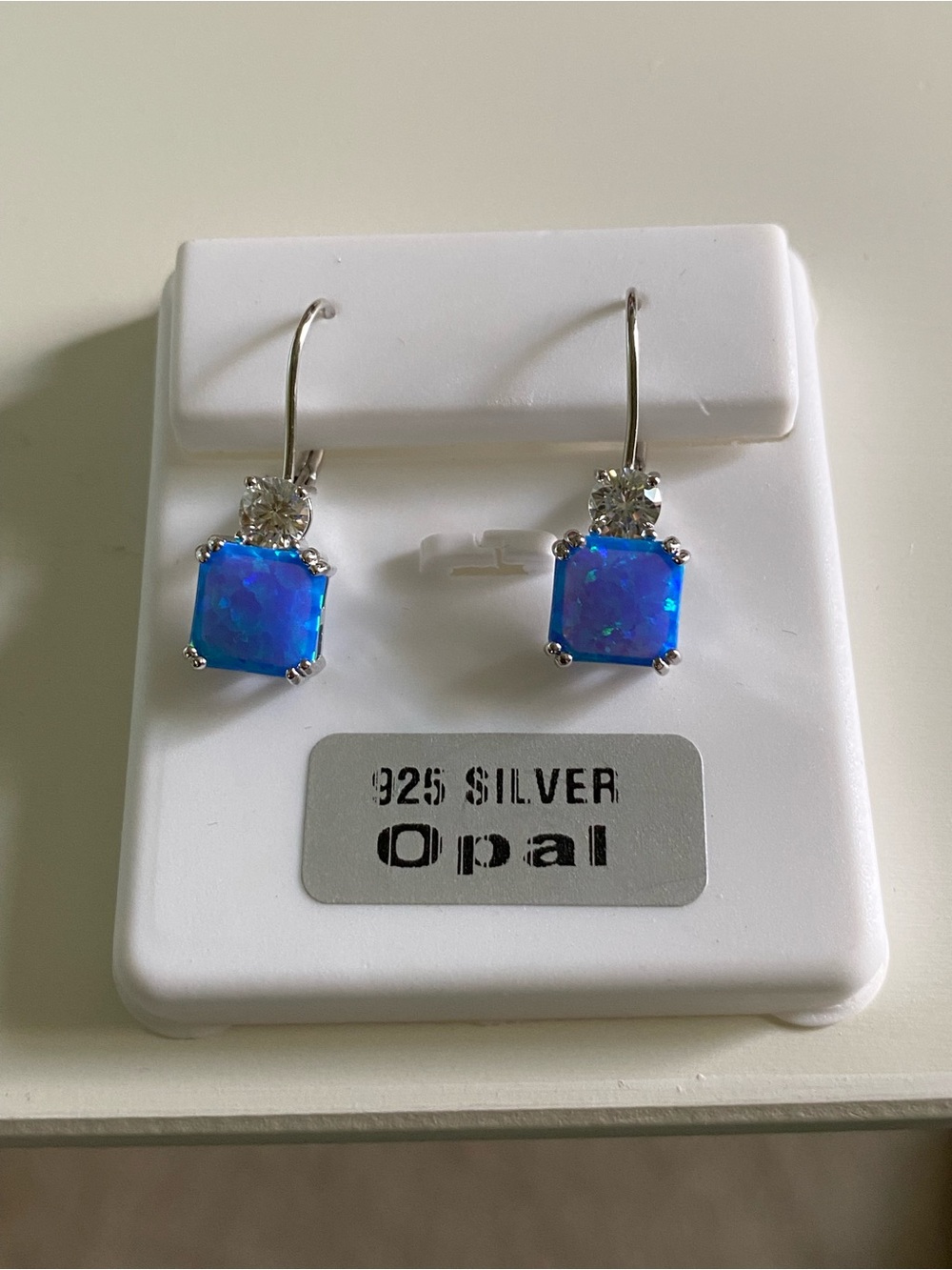 925 Silver Blue Opal Drop Earrings & matching necklace